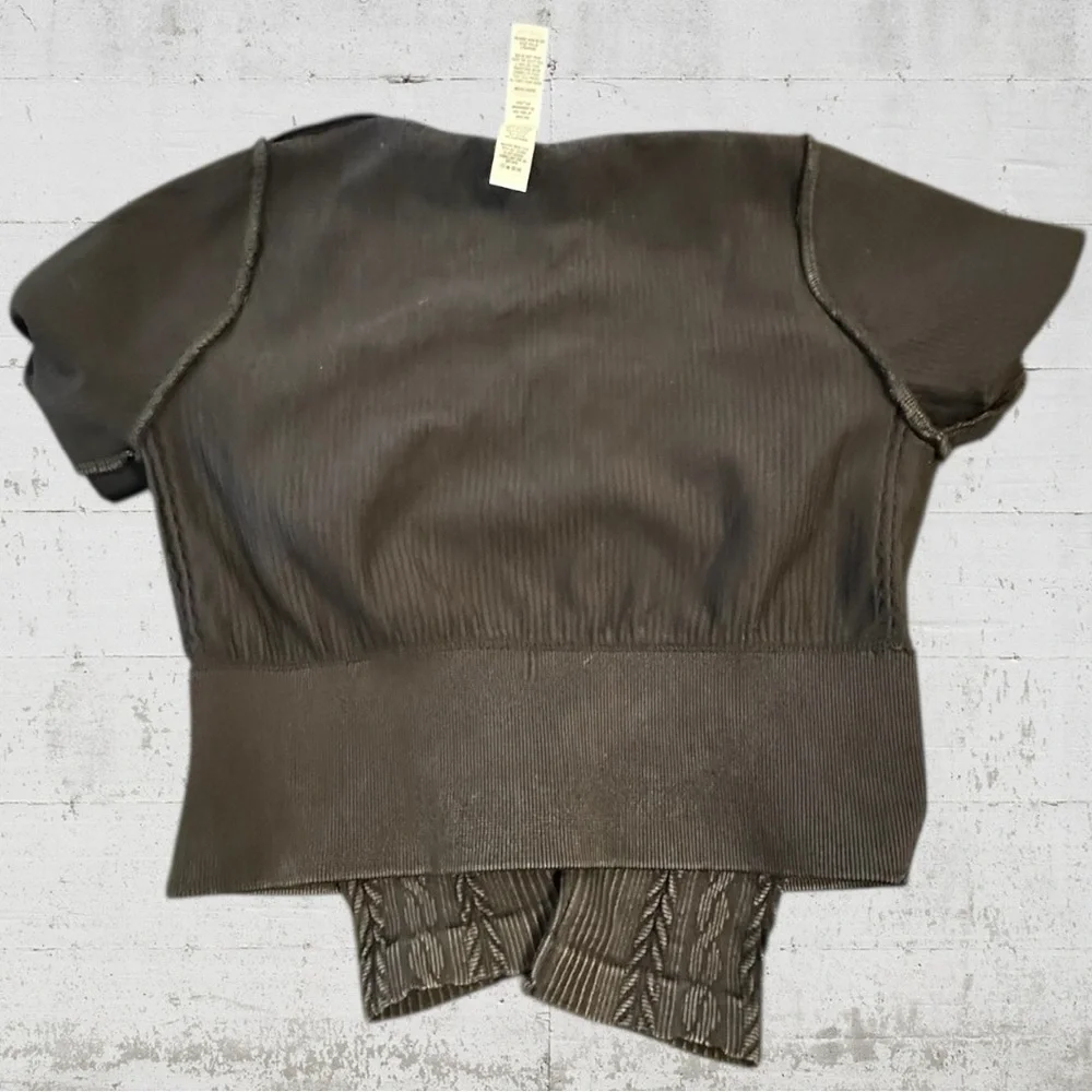 NWT OFFLINE by Aerie Seamless Cable Square Neck Cropped T-Shirt | Black | Medium